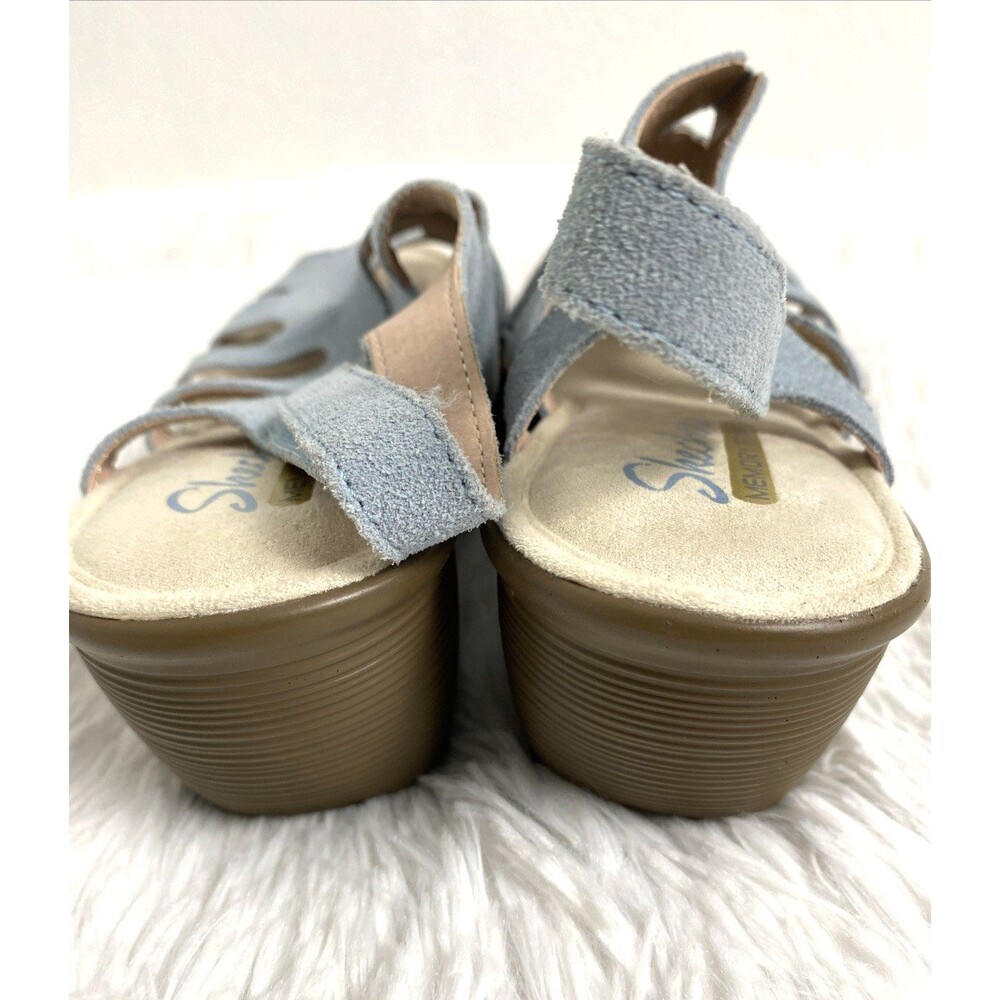 Skechers Memory Foam Womens Wedge Sandals Size 8 Blue Sky Suede Slingback - Picture 4 of 12